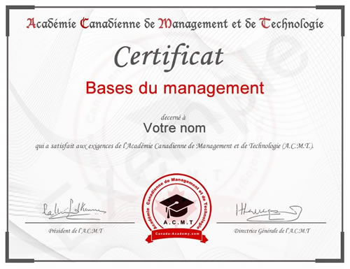 photo du certificat introduction management de l'académie canadienne de Management et de Technologie