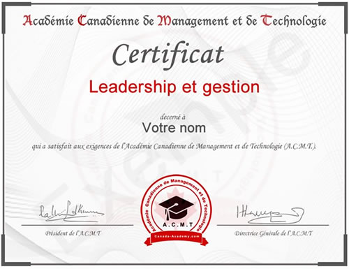 photo du certificat introduction management de l'académie canadienne de Management et de Technologie